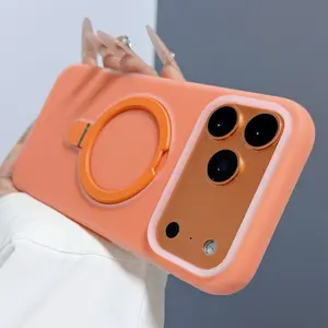 Magnetic suction folding integrated bracket liquid silicone jelly color suitable for iPhone 17, 16, 15 Pro Max wireless charging bracket MagSafe silicone material, anti drop design, Shockproof, lightweight and skin feel, protective case