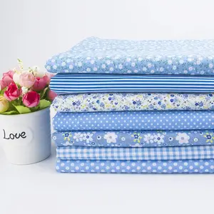 7 pcs 20" x 20" Cotton Fabric DIY Making Supplies Quilting Patchwork Fabric Fat Quarter Bundles DIY for Quilting Cotton Patchwork Cushions (Blue, 20" x 20")