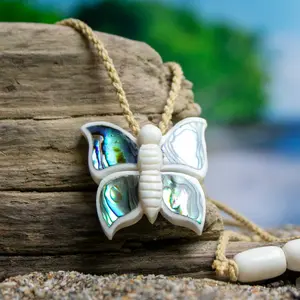 Abalone Butterfly Necklace - Hand Carved
