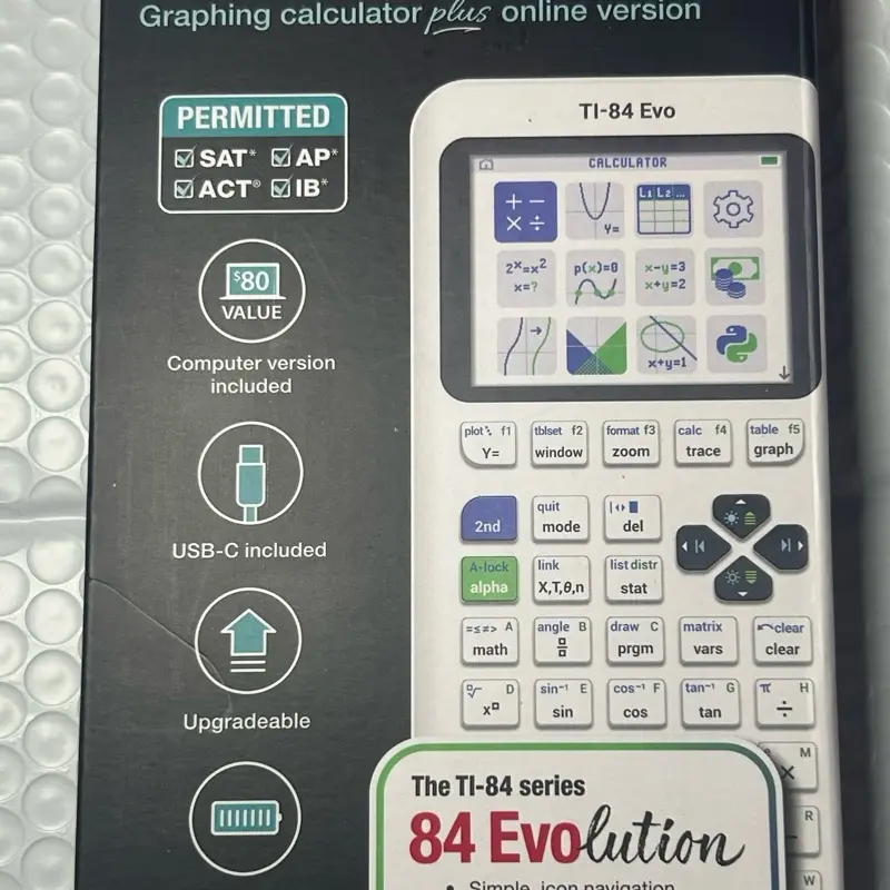 Texas Instruments Ti 84 EVO Graphing Calculator Tested WITH Case Cable White