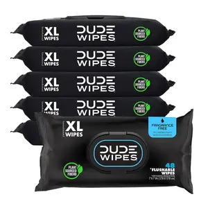 DUDE Wipes - Flushable Wipes - 6 Pack, 288 Wipes - Unscented Extra-Large Adult Wet Wipes - Vitamin-E & Aloe - Septic and Sewer Safe Dude Products