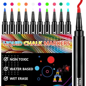 Liquid Chalk Markers for  Calendar Planning Board, Dry Erase Board Whiteboard, Glass, Mirror, 1mm Fine Points, Easy Wet Erase (10 Color)