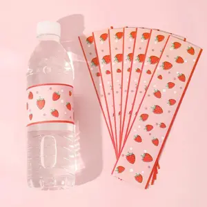 10pcs Pink Strawberry Bottle Labels Stickers Strawberry Theme Sticker for Kids 1st Birthday Baby shower Summer Party Supplies