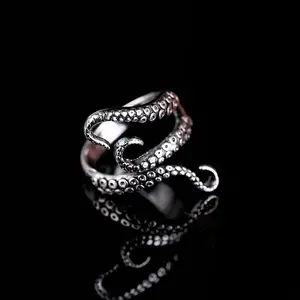 Titanium Steel Octopus Rings Gothic Deep Sea Monster Squid Finger Punk Tentacles Ring Adjustable Size Personality Jewelry Gift
