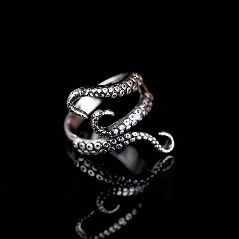 Titanium Steel Octopus Rings Gothic Deep Sea Monster Squid Finger Punk Tentacles Ring Adjustable Size Personality Jewelry Gift, Steel Rings, Animal Shaped Rings