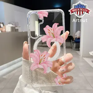 Clear Magnetic Case Compatible with GalaxyS24 Plus S25 S23 FE S22 Ultra S22+ Minimalist Retro Lily Pattern Acrylic Hard Back Soft Silicone Edge Bumper Sockproof Cover for Girl