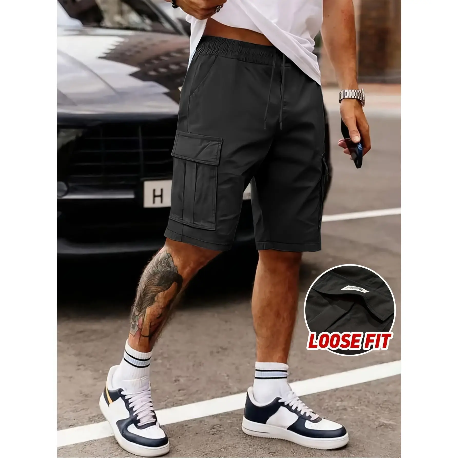Men’s Lightweight Workwear Shorts – Elastic Waist Drawstring Cargo Shorts with Multi Pockets for Summer, Outdoor, Gym & Casual Everyday Wear