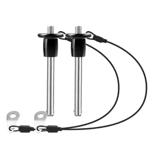 2 Pack 304 Stainless Steel Quick Release Pin 0.24 Inch Diameter Ball Locking Pin with Push Button Round Handle Lanyard Usable Length 1.41" (6mm x 36mm)