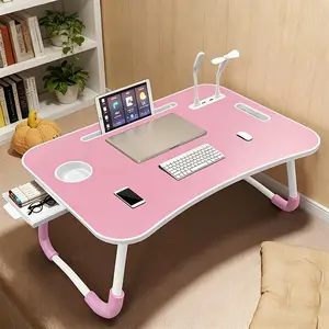 Ultra Large Portable Laptop Bed Table - Multi functional tray holder with cup holder and drawer, USB, fan, and light - Perfect for eating, reading, and writing on beds, sofas, floors - Stable, durable, and foldable
