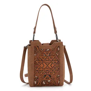 Trinity Ranch Floral Aztec Tooled Mini Tote/Crossbody Purse for Women