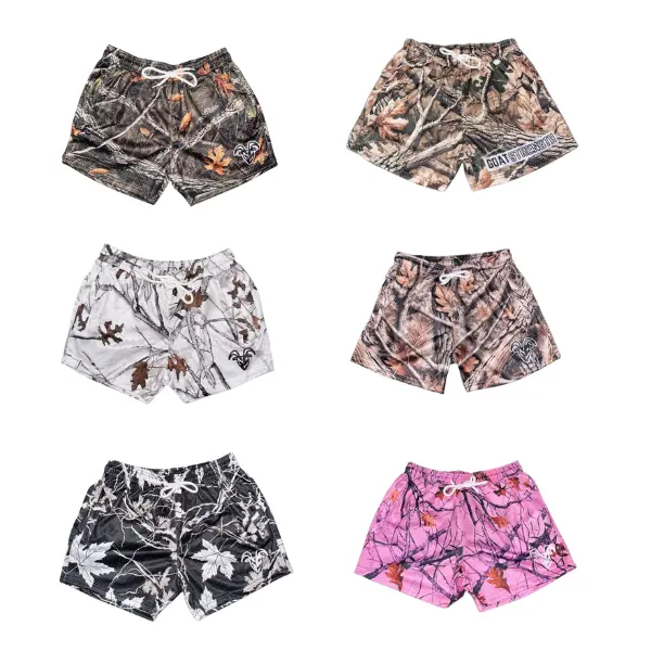 Goat Strength Mesh Shorts / Men's Shorts 5 inch inseam CAMO Shorts Gym Breathable Elastic Workout | Realistic camouflage shorts