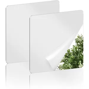2 Pack Self Adhesive  Mirror, 2MM Flexible Plastic Mirror, Shatterproof PS Frameless Wall Mirror for Bathroom  and Entryway (6 x 6 inch)