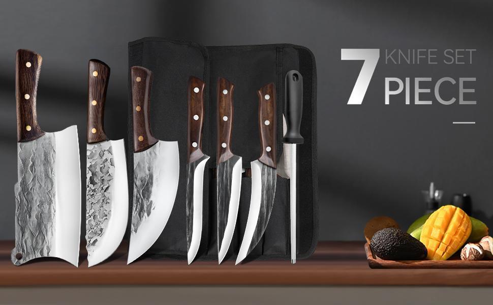 Kitchen Knife Set, Stainless Steel Japanese Damascus Pattern, Chef's Knife with Roll Bag, Professional Butcher Boning Meat Cleaver, High Carbon Steel Kitchen Knife Set, Stainless Steel Japanese Damascus Pattern, Chef's Knife with Roll Bag, Professional Butcher Boning Meat Cleaver, High Carbon Steel