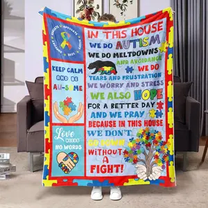 Autism Awareness Themed Blanket, 1 Count Colorful Soft Warm Throw Blanket, Air-conditioned Room Blanket, Warm Nap Blanket for Home Office Outdoor Camping