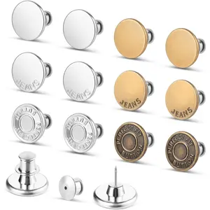 12 Sets Jean Button Pins, No Sew Instant Replacement Buttons, Reusable and Adjustable Pant Waist Tightener for Loose Jeans