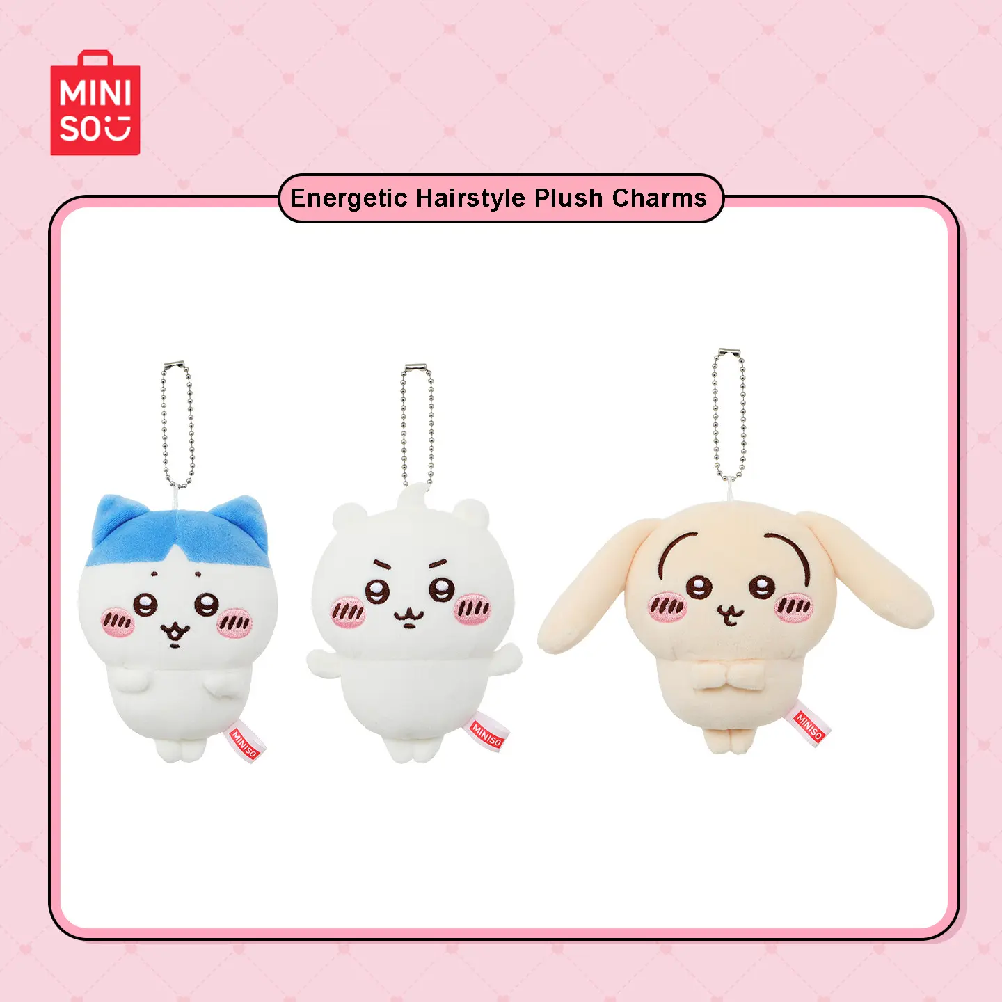 【New Arrival】MINISO Chiikawa Fresh Hairstyle Series Plush Pendant. Adorable Chiikawa Characters With Unique Cute Hairstyle Designs, Ultra-Soft Fluffy Plush Fabric, Mini Portable Size For Backpacks, Handbags And Keyrings. Lovely Kawaii Anime Accessory tikt