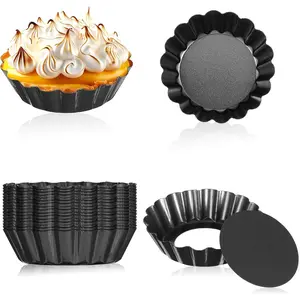 20 Packs 3 Inch Mini Tart Pans with Removable Loose Bottom Round Fluted Nonstick Quiche Pie Pan for Tartlets Dessert Baking