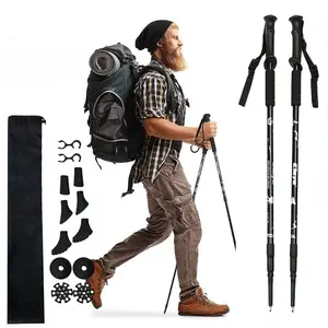 2pcs Lightweight Trekking Poles - Quick-Lock Foldable Design, Ergonomic Non-Slip Grips & Carrying Case Included - Durable Hiking Sticks for Men & Women, Camping, Travel, Camping Essentials, Sleek Metallic End, Rubber Grip Handles