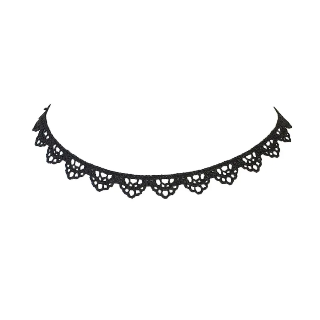 Zad Jewelry Unisex Adjustable Scalloped Crochet Choker Necklace - 0.4in Width, 12-14in Fit, Lobster Clasp, Black Metal, High-Quality Thread, Daily Casual Costume Jewelry Accessory, .4 Inches