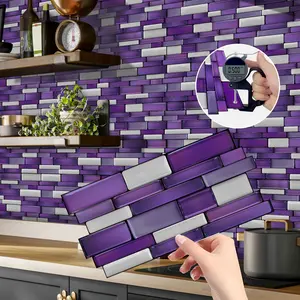 (12/24/48 pieces) European style mosaic tiles, artificial marble waterproof and oil-proof wall stickers, Marble Backsplash Wallpaper, suitable for kitchen and bathroom wall decoration, 12 cm X 24.6 cm