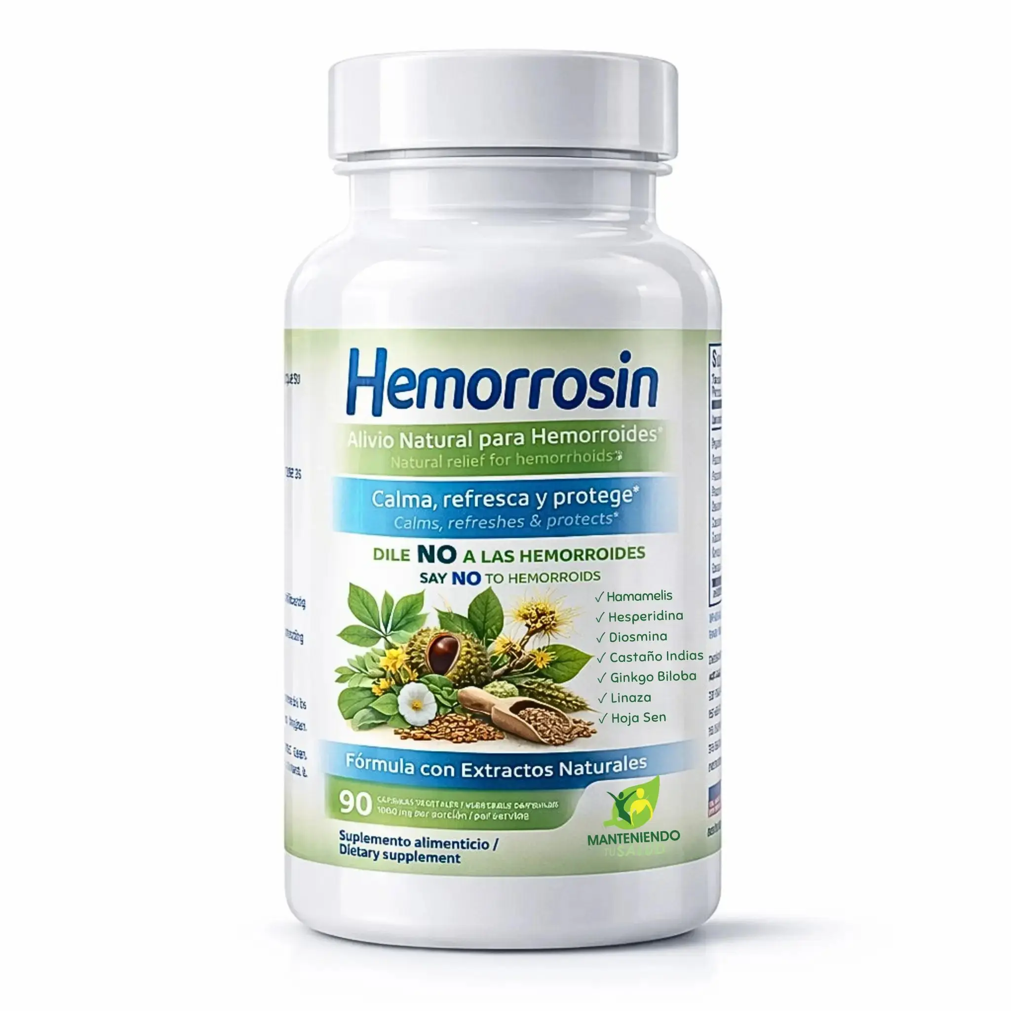 Hemorrosin Hemorrhoid Relief Dietary Supplement - 90 Non-GMO Capsules with Natural Herbs Diosmin, Hesperidin, Witch-Hazel, Horse Chestnut for Digestive Health Comfort