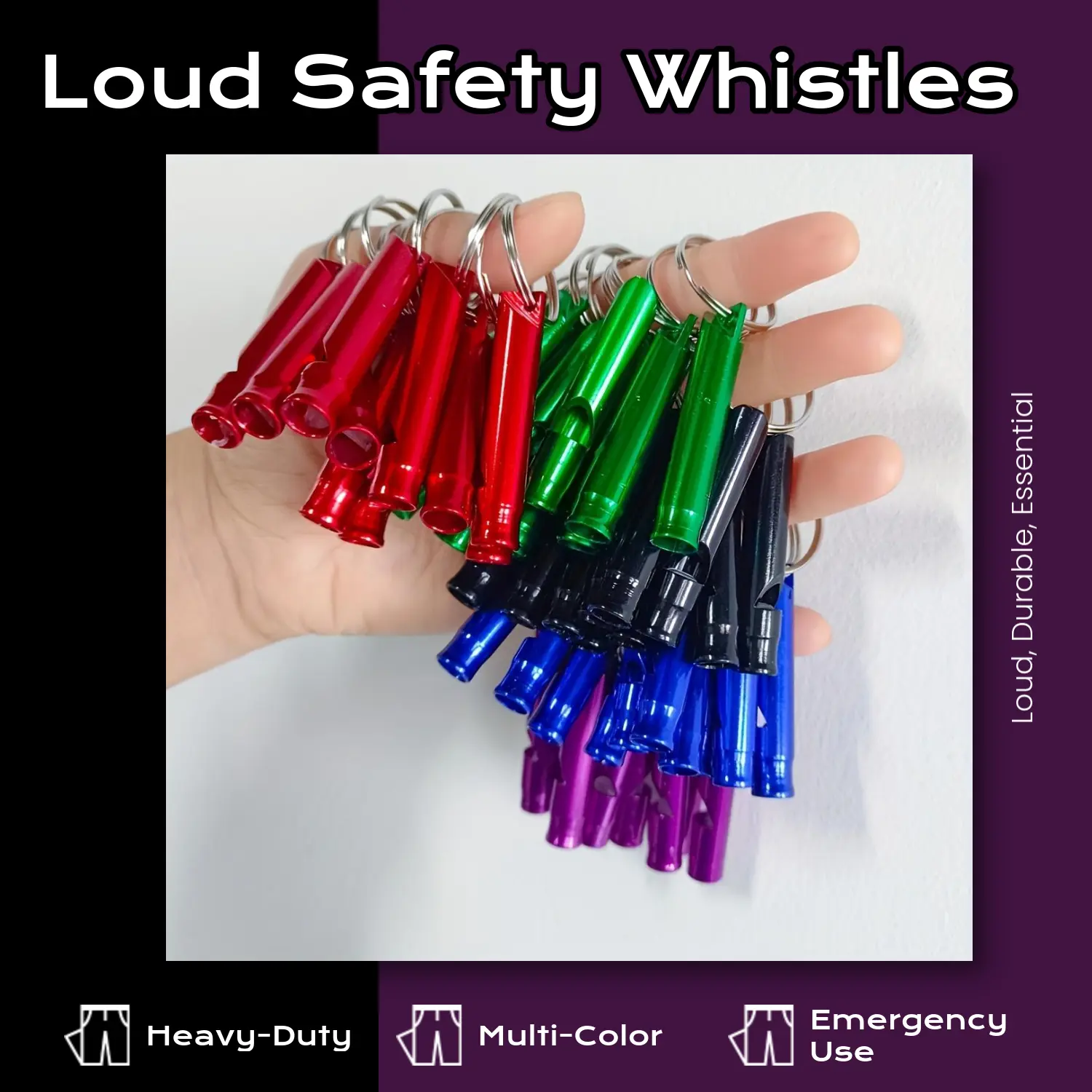 Heavy-Duty Aluminum Alloy Safety Whistle Set (100 Pcs, Multi-Color) with Keychains, Unisex, Multi-Color Set Adds Variety to Gear, Heavy-Duty Lasts, Loud Signal Cuts Through for Emergency Alerts, Outdoor Hiking