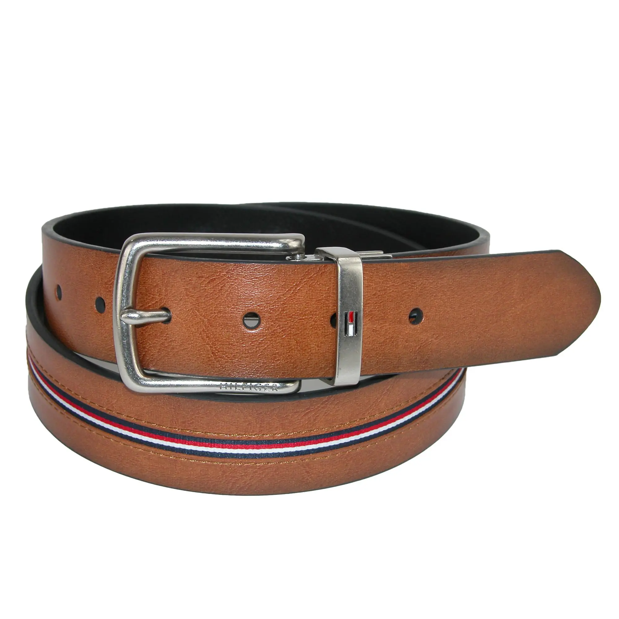 Tommy Hilfiger Men's Reversible Jean Belt with Ribbon Inlay, Reversible Belts