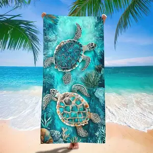 Ocean Turtle Print Beach Towel, Super Absorbent Quick Dry Microfiber, No Shedding, Perfect for Vacation Swimming Spa Beach