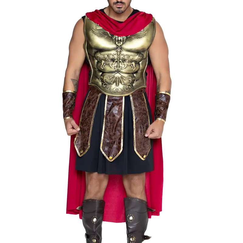Leg Avenue Men's Battle Gladiator Costume - Menswear with Roman Armor Design, Foam Accents, Polyester Fabric, Belt, Cape for Special Occasions