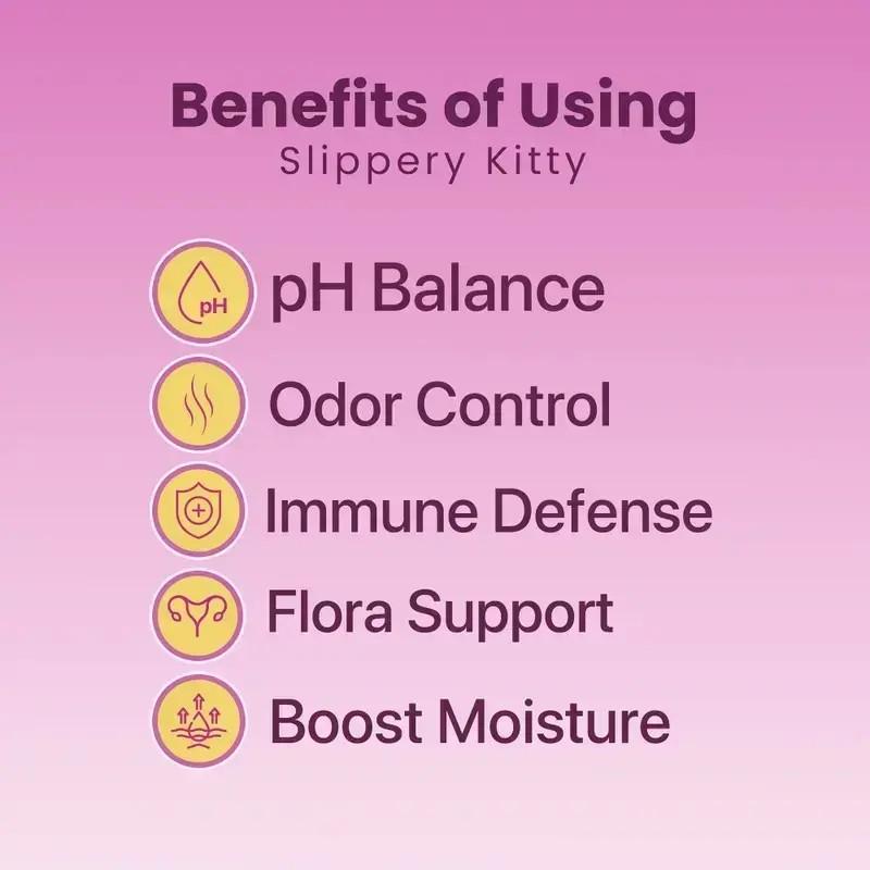 Slippery Kitty Feminine Probiotic + Moisture Gummies - All in One Solution with Slippery Elm Odor Control, Flora Support and Moisture Boost 60 Count Pineapple Flavor