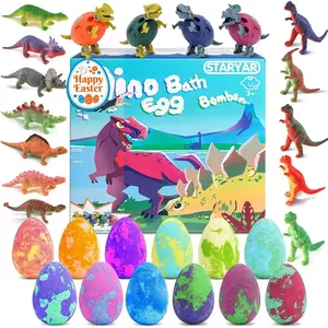 Bath Balls with Surprise Toys -16 piece Organic Dinosaur Bath Ball Gift Box, Dinosaur Toys, Ideal Easter Gifts for Boys and Girls, Easter Gift Basket Fillers, and Bubble Bath Toys.