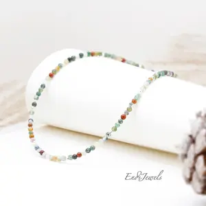 Natural Indian Jasper 3mm Round Beaded Choker, Tiny Beaded Necklace, Multicolor Gemstones, Handmade Necklace, Gift for Her, Adjustable Length