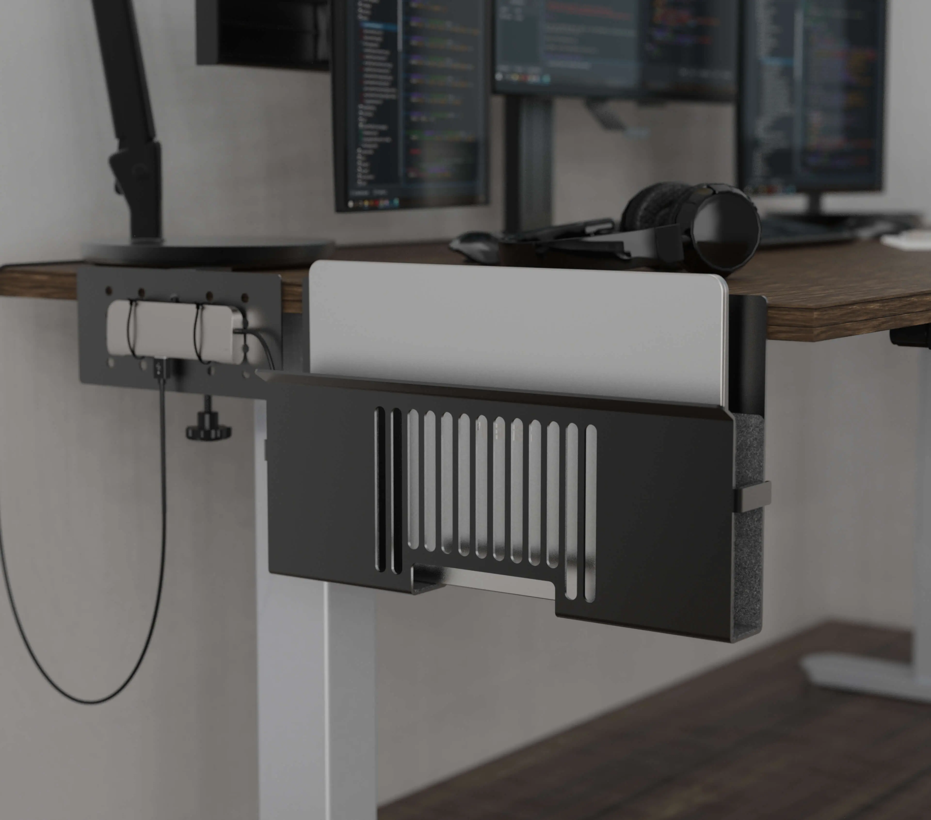 Vertical Side-Mount Laptop Holder Bracket for Desk Storage, Under-Desk Laptop Mount Stand, Fits Dell, Acer, ASUS, XPS, MacBook, Surface, Lenovo, HP & Gaming Laptops up to 16