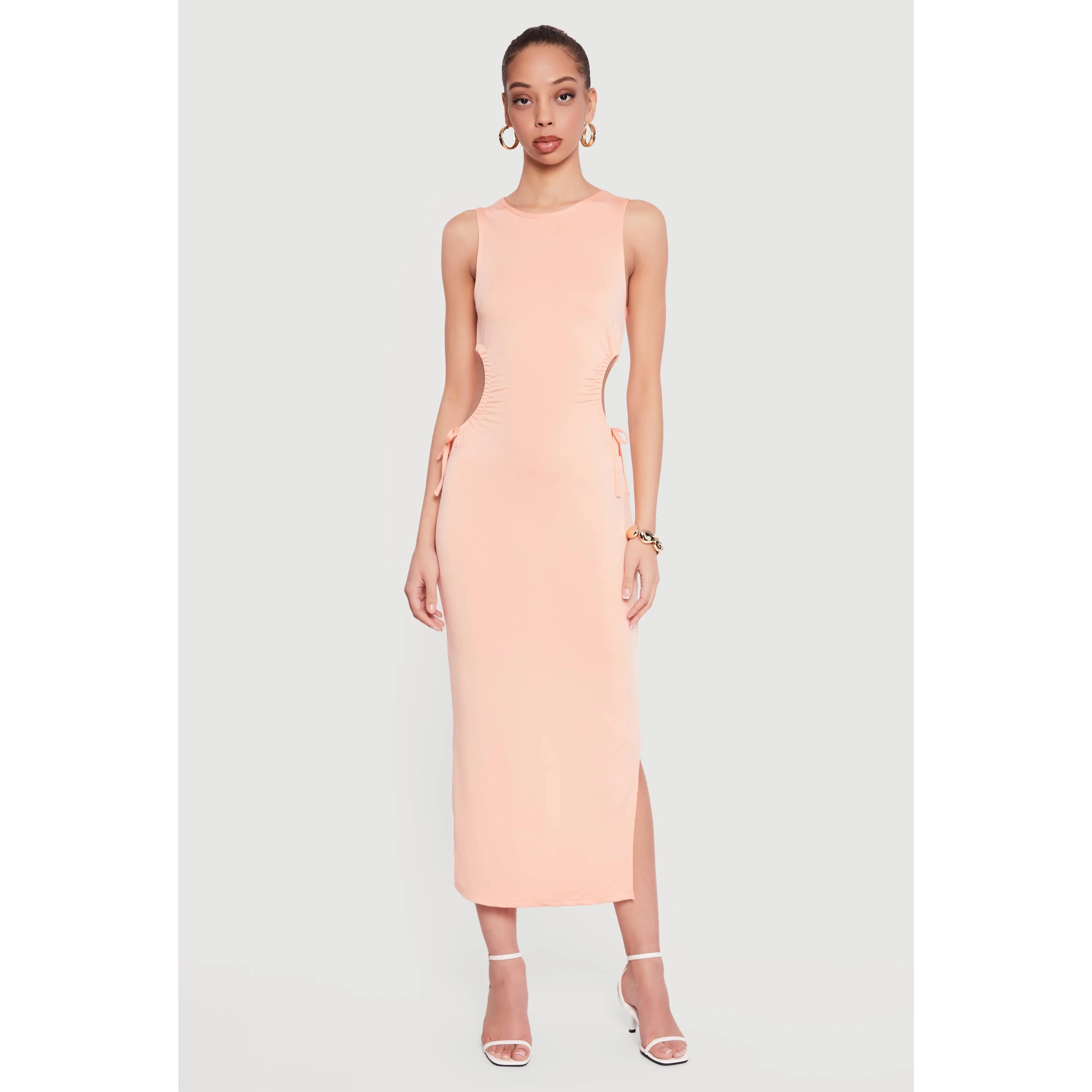 Side Tie Side Slit Tank Midi Dress