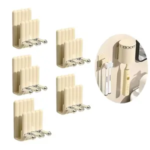Wall Mounted Toothbrush Holder, 5 Counts Punch Free Self Adhesive Toothbrush Hook, Multipurpose Hook for Home Bathroom, Home Organizer