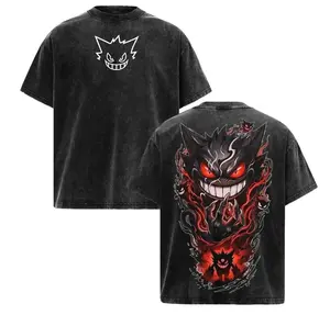 Shadow Creature Gengar Anime Graphic T Shirt Vintage Oversized Streetwear Tee Dark Monster Smile Red Aura Aesthetic Unisex Gift for PKM Fans NGO
