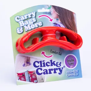 Click & Carry Grocery Bag Carrier, 1 Pack, Red - As seen on Shark Tank, Soft Cushion Grip, Hands Free Grocery Bag Carrier, Plastic Bag Holder, Haul Sports Gear, Click and Carry with Ease Plastic