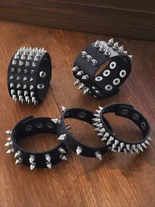 Women's Punk Rock PU Leather Spike Bracelet Set, Single/multi Row Design, Trendy Hip Hop Streetwear Accessory for All Occasions, Stackable Bracelets, Fashion bracelets, Punk Style Jewelry, Stacking Bracelet