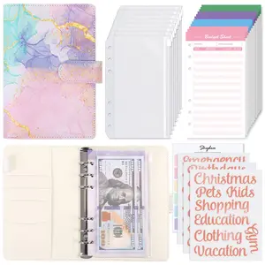 Personal finance organizer, SKYDUE A6 Budget Organizer for Cash with 8pcs Zipper Envelopes,12pcs Expense Sheets & 24 Rose Gold Sticky Labels,Money Saving Binder for Budgeting