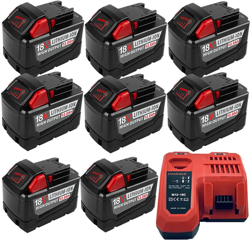 【new product】M12-18C-charger 1Pack and M18  8pack 12000mAh 18V ReplacementBattery for milwaukee Replacingbatteries withelectric tools M-18Battery Pack Compatible with milwaukee M-18 12.0Ah Lithium Battery48-11-1890,48-11-1850,48-11-1828,