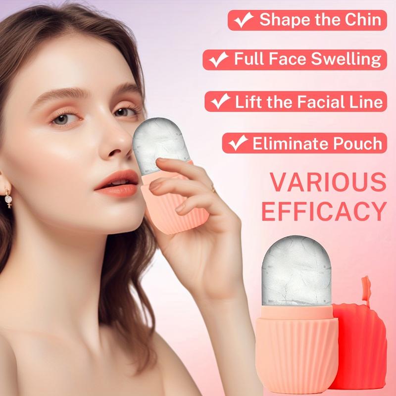 1-piece massage roller set includes 1 ice roller, 1 storage bag, 1 gua sha pad (for glowing skin), silicone ice roller mold (for relieving face and eye puffiness), and reusable skin care tools