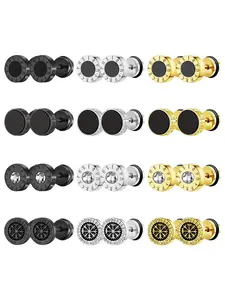 Men's Vintage Compass & Rune Design Ear Studs, Statement Earrings, Punk Style Stainless Steel Earrings for Party, Daily Decor, Trendy All-match & Exquisite Jewelry for Birthday Gift