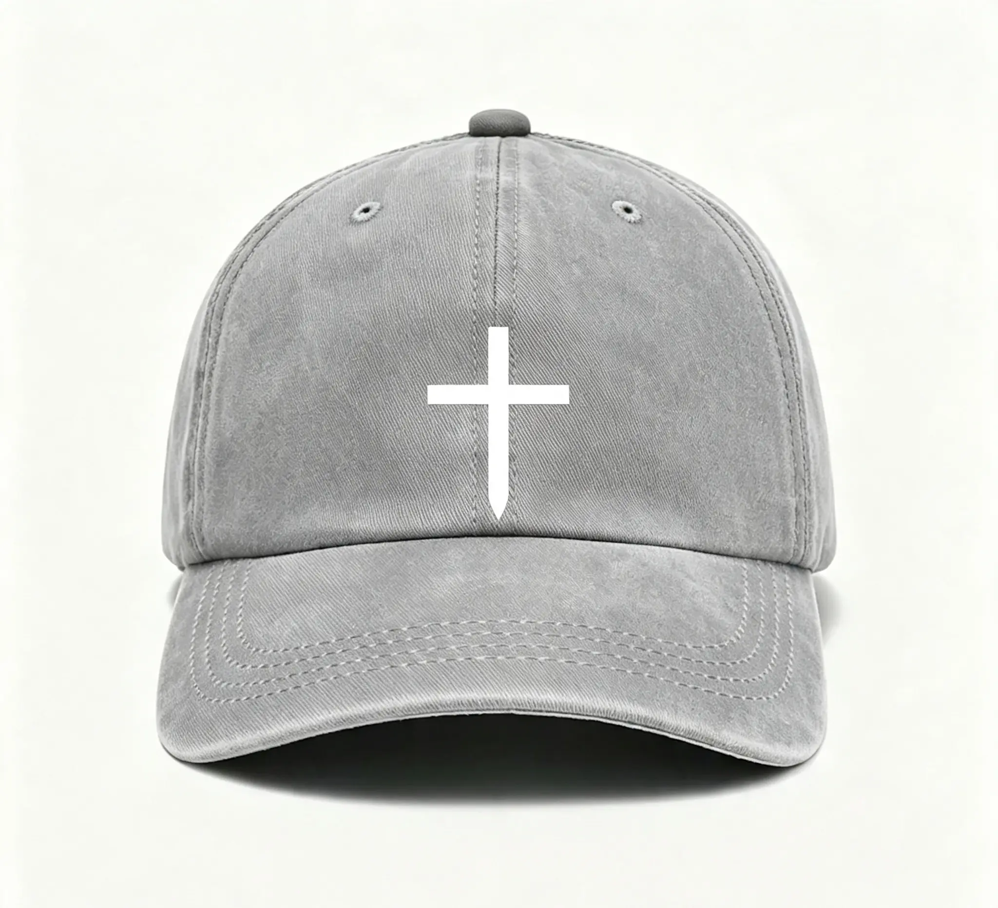 Unisex Vintage Minimalist Cross Faith Symbol HD Print Washed Denim Baseball Cap, Adjustable All-Seasons Religious Dad Hat for Church Gifts, Denim Blue