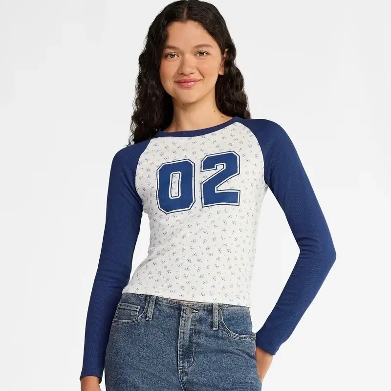 No Boundaries Raglan Tee with Long Sleeves Women's Casual Fit Comfortable Everyday Wear SIZE L