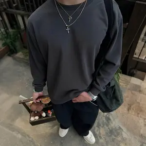 Men's Corduroy Crewneck Sweatshirt for Spring & Autumn Solid Color Casual Versatile Comfortable Fabric Long Sleeve Option Menswear Stylish