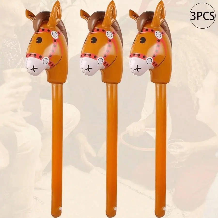 3-Pack Inflatable Horse Head Sticks, Cute Horse Head Sticks, Perfect for Cowboy Theme Birthday Party Decor, Pool Party Accessories, Birthday Party Decorations, Party Decoration Supplies