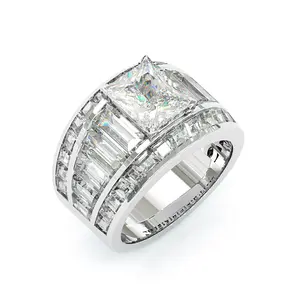 Jzora Premium Radiant Cut Statement Ring with Baguette Accents Luxury Anniversary Ring for Men