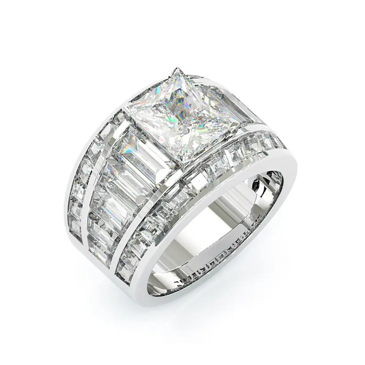 Jzora Premium Radiant Cut Statement Ring with Baguette Accents Luxury Anniversary Ring for Men