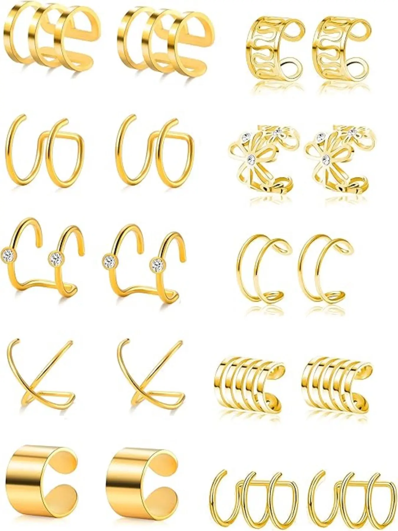 10 Pairs Ear Cuff Jewelry Minimalist Dazzling & Trendy Style (Multiple Stylish Designs, Size-Adjustable, 16G/18G/20G Sizes & 8-10MM Dimensions) for Women & Girls (Daily Wear, Parties & Ear Styling)