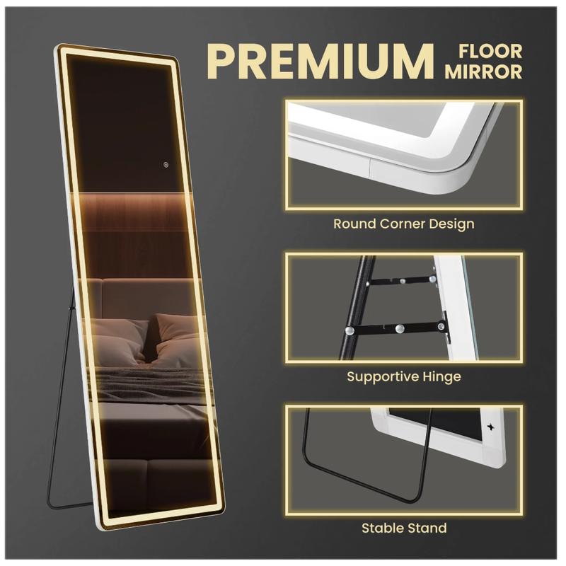 64"x21" LED Full Length Mirror with Aluminum Frame and Polished Glass for Bedroom Decor Wall